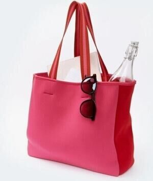 Anthropologie Summersalt Neoprene Beach Tote Pink Red Travel Pool Vacation